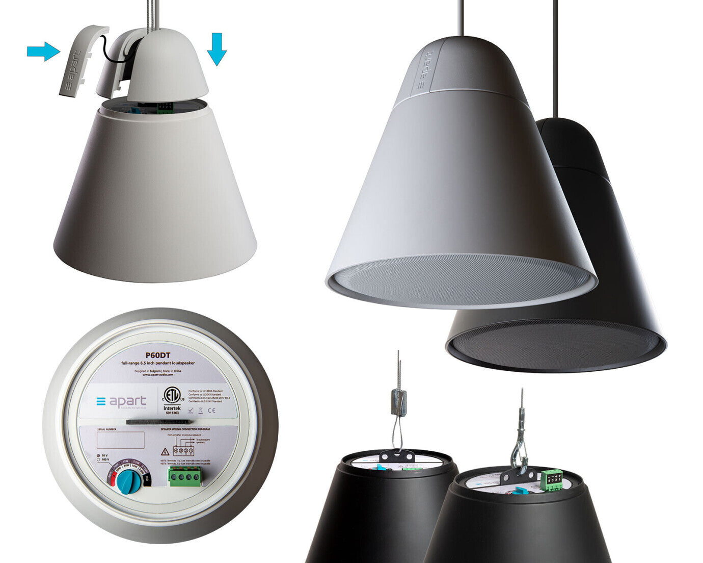 APART P60DT-BL  Altavoz colgante bidireccional 6.5" 70V/100V color negro